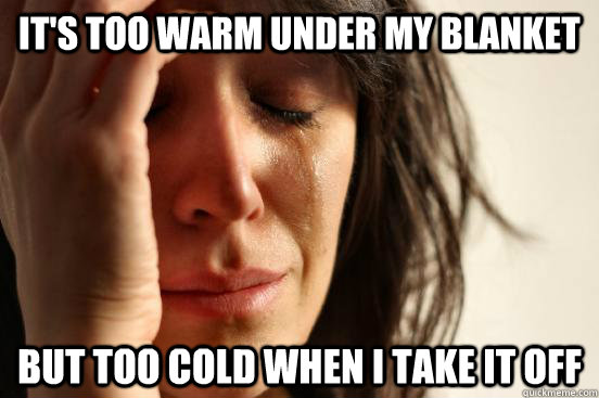 It's too warm under my blanket but too cold when i take it off  First World Problems