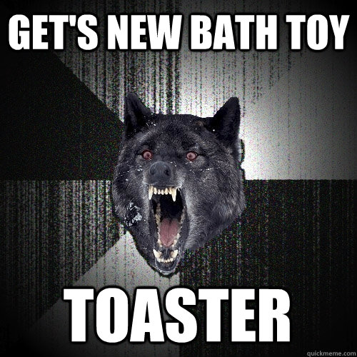 Get's new bath toy toaster  Insanity Wolf