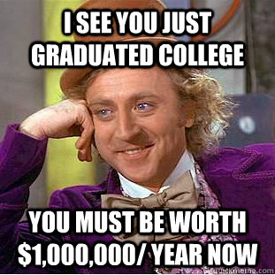 I see you just graduated college You must be worth $1,000,000/ year now  Condescending Wonka
