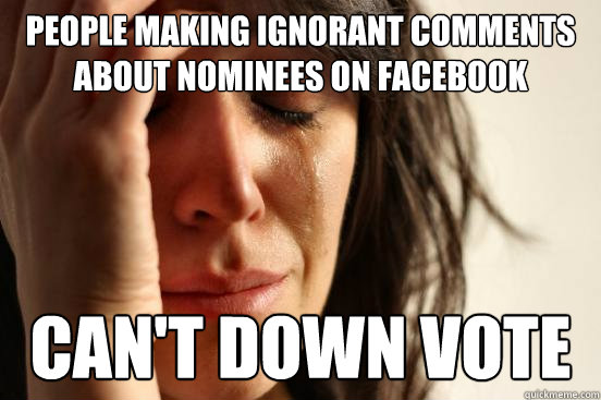 People making ignorant comments about nominees on Facebook can't down vote  First World Problems