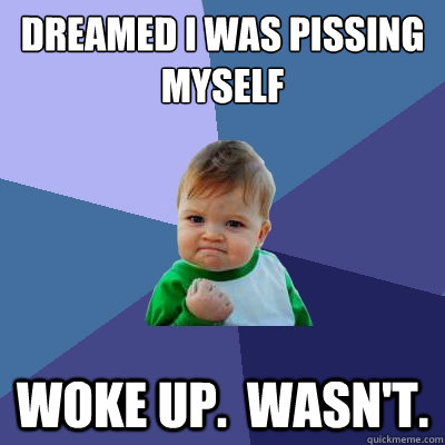 Dreamed I was Pissing myself woke up.  wasn't.  Success Kid