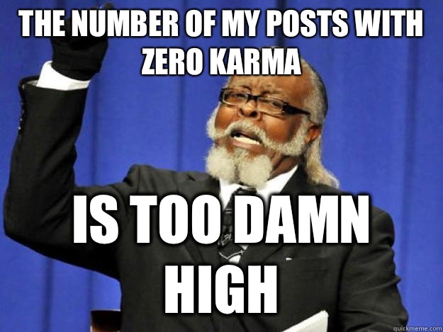 The number of my posts with zero karma  is too damn high  Toodamnhigh