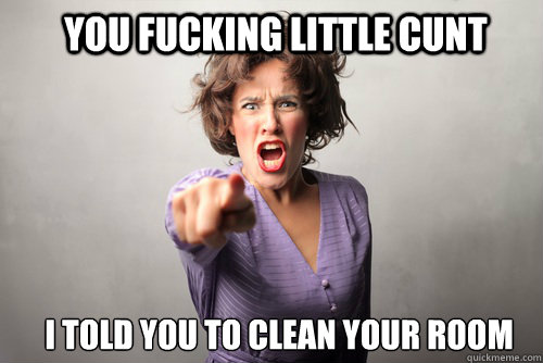 You fucking little cunt I told you to clean your room - You fucking little cunt I told you to clean your room  Over Reactive Mum