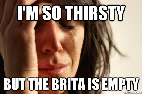 i'm so thirsty but the brita is empty  First World Problems