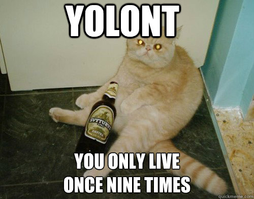 YOLONT YOU ONLY LIVE 
ONCE NINE TIMES  Drunk Cat