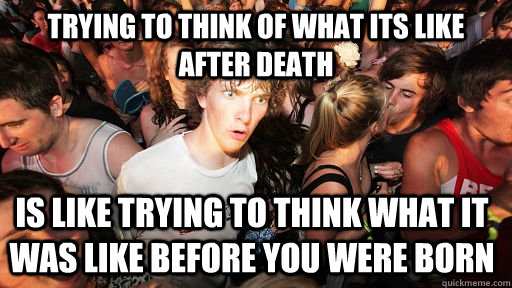 trying to think of what its like after death is like trying to think what it was like before you were born  Sudden Clarity Clarence