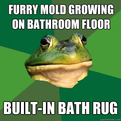 furry mold growing on bathroom floor built-in bath rug  