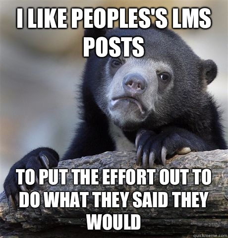 I Like peoples's LMS posts To put the effort out to do what they said they would  Confession Bear