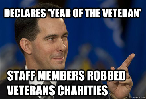 Declares 'year of the veteran' staff members robbed veterans charities  
