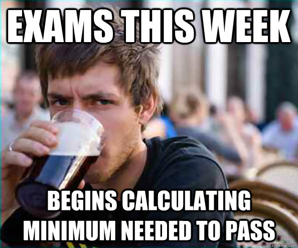 Exams this week Begins calculating minimum needed to pass  Virgin College Senior