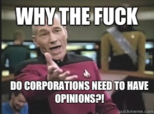 why the fuck Do corporations need to have opinions?!  Annoyed Picard