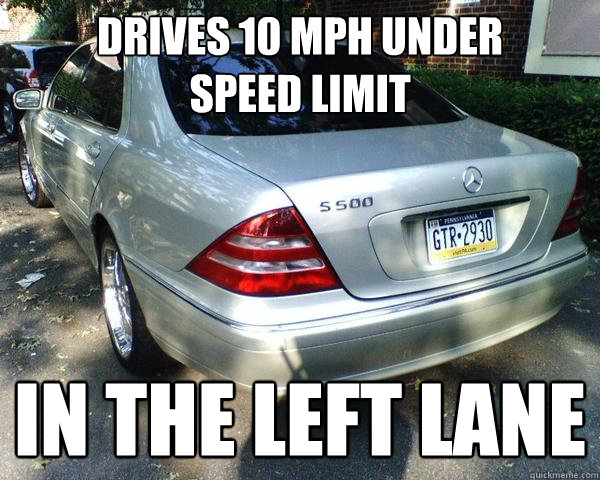 Drives 10 mph under
speed limit In the left lane  Pennsylvania Driver