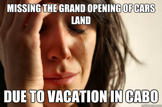Missing the grand opening of Cars Land due to vacation in cabo  First World Problems