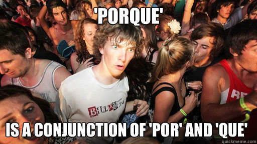 'Porque' is a conjunction of 'Por' and 'que'  Sudden Clarity Clarence