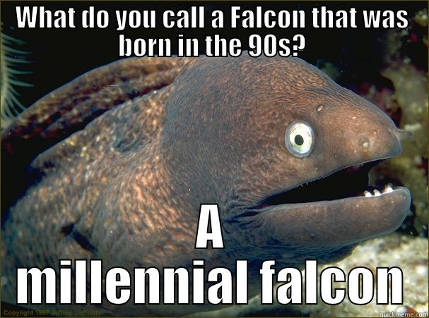 WHAT DO YOU CALL A FALCON THAT WAS BORN IN THE 90S? A MILLENNIAL FALCON Bad Joke Eel