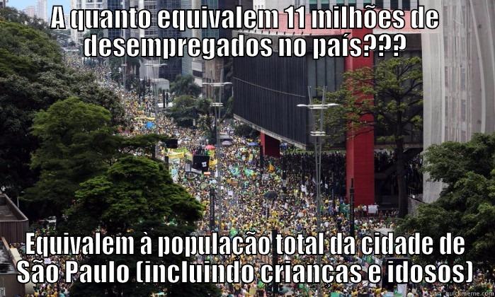 A QUANTO EQUIVALEM 11 MILHÕES DE DESEMPREGADOS NO PAÍS??? EQUIVALEM À POPULAÇÃO TOTAL DA CIDADE DE SÃO PAULO (INCLUINDO CRIANÇAS E IDOSOS) Misc