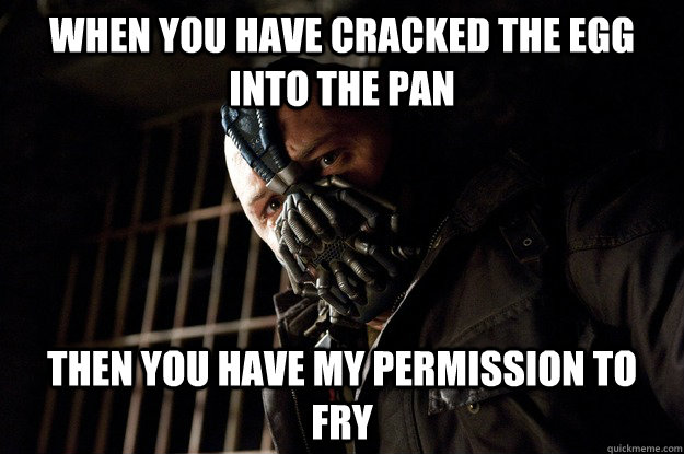 when you have cracked the egg into the pan then you have my permission to fry  Angry Bane