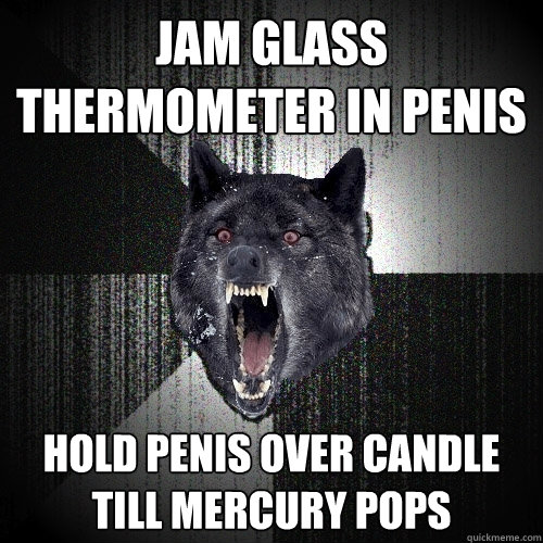 Jam glass thermometer in Penis Hold penis over candle till mercury pops   Insanity Wolf