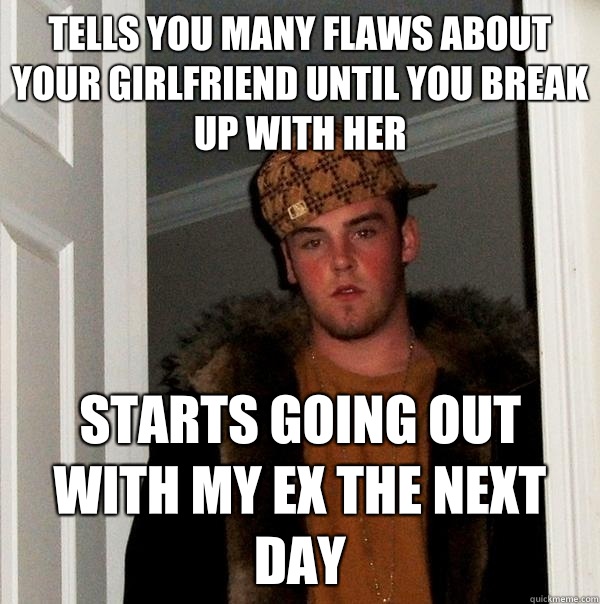 Tells you many flaws about your girlfriend until you break up with her Starts going out with my ex the next day  Scumbag Steve