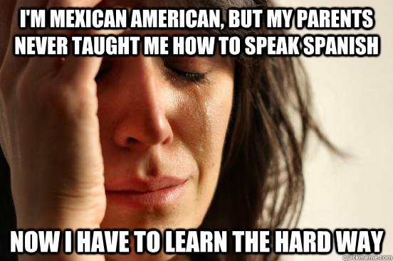 I'm Mexican American, but my parents never taught me how to speak spanish now i have to learn the hard way  First World Problems