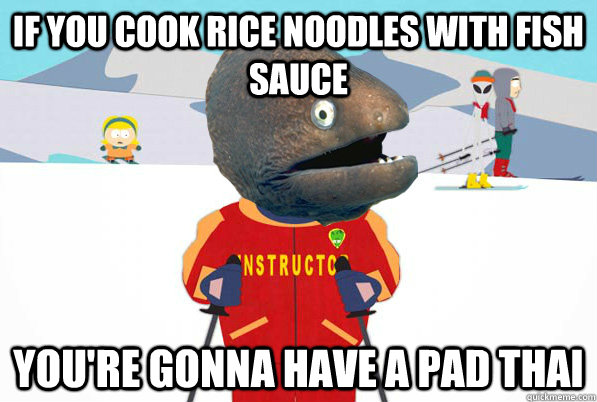 If you cook rice noodles with fish sauce  you're gonna have a pad thai - If you cook rice noodles with fish sauce  you're gonna have a pad thai  Bad Joke Ski Instructor