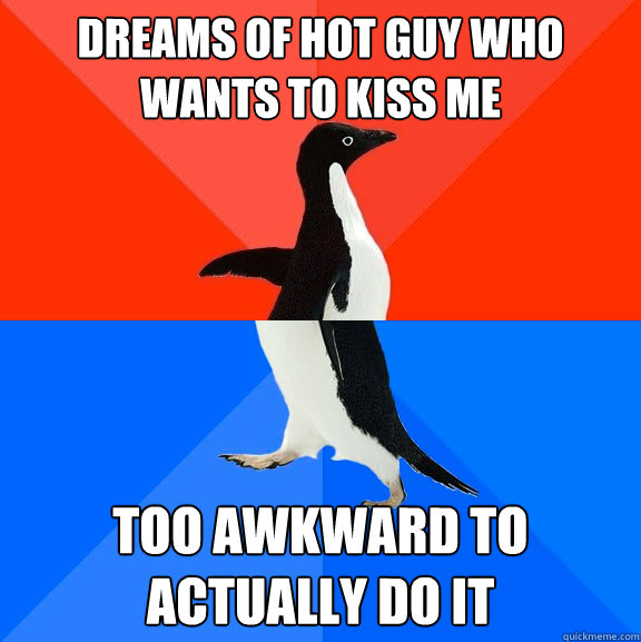 Dreams of hot guy who wants to kiss me Too awkward to actually do it  Socially Awesome Awkward Penguin