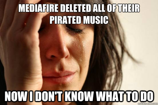 Mediafire deleted all of their pirated music Now i don't know what to do  First World Problems