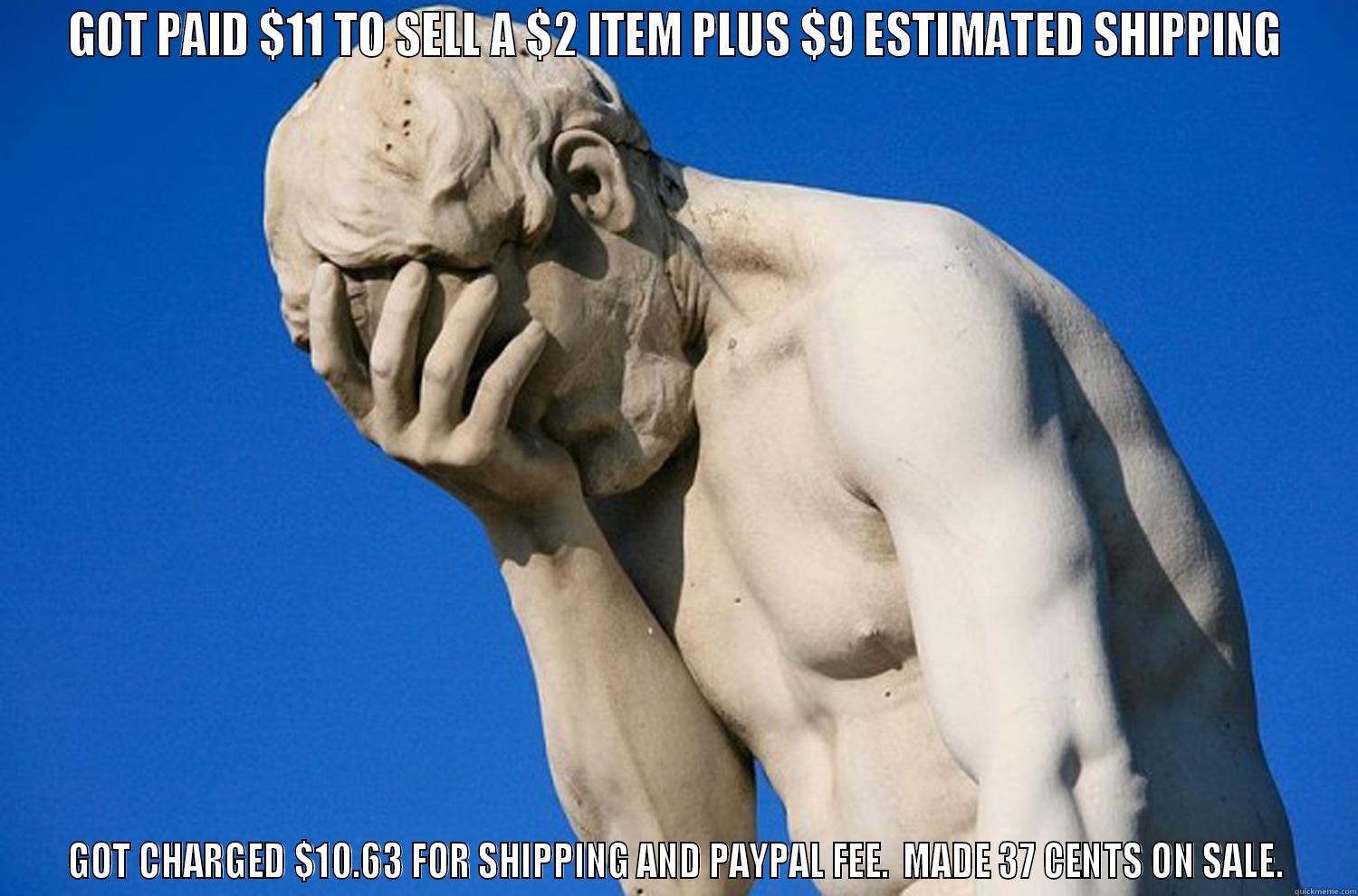 GOT PAID $11 TO SELL A $2 ITEM PLUS $9 ESTIMATED SHIPPING GOT CHARGED $10.63 FOR SHIPPING AND PAYPAL FEE.  MADE 37 CENTS ON SALE. Misc