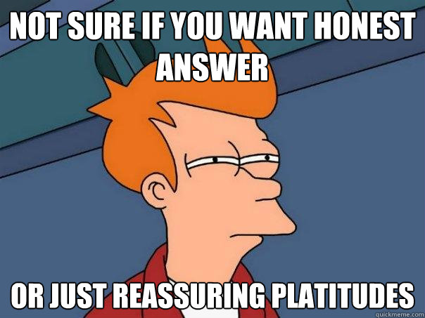 Not sure if you want honest answer Or just reassuring platitudes - Not sure if you want honest answer Or just reassuring platitudes  Futurama Fry