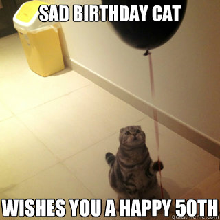 Sad Birthday cat wishes you a happy 50th
birthday - Sad Birthday cat wishes you a happy 50th
birthday  Sad Birthday Cat