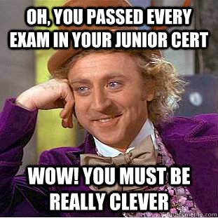 Oh, you passed every exam in your junior cert Wow! You must be really clever  Condescending Wonka