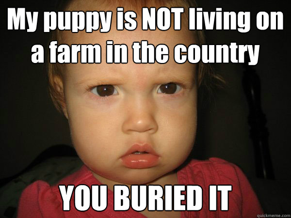 My puppy is NOT living on a farm in the country YOU BURIED IT  