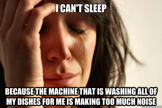 I can't sleep because the machine that is washing all of my dishes for me is making too much noise  First World Problems