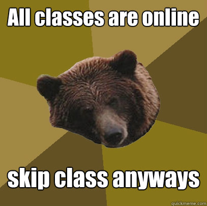 All classes are online skip class anyways  Lazy Bachelor Bear