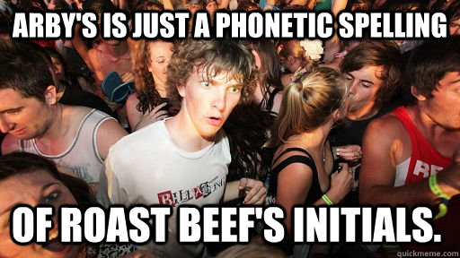 Arby's is just a phonetic spelling of Roast Beef's initials.  Sudden Clarity Clarence