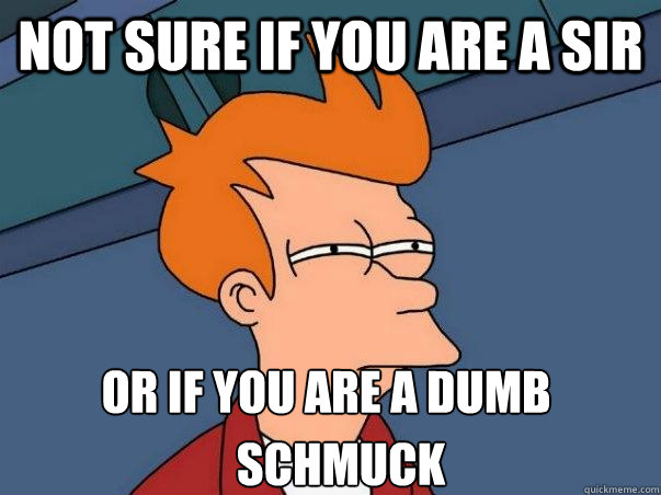 Not sure if you are a sir or if you are a dumb Schmuck  Not sure Fry