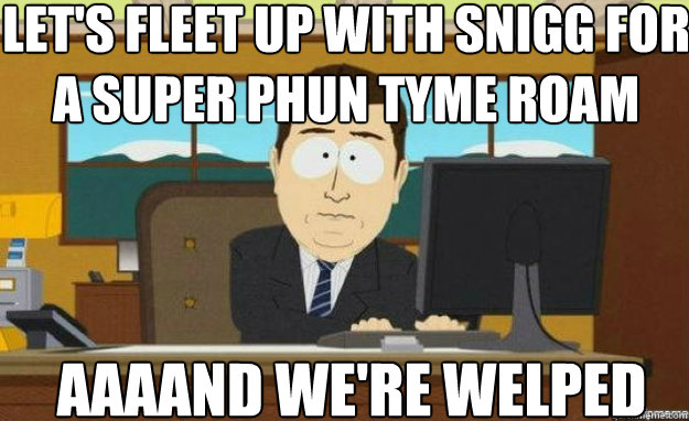 let's fleet up with snigg for a super phun tyme roam AAAAND we're welped  aaaand its gone