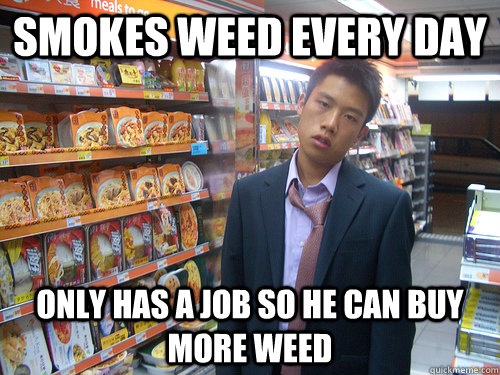 smokes weed every day only has a job so he can buy more weed  Disenchanted Young Professional