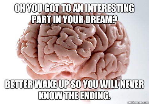 Oh you got to an interesting part in your dream? Better wake up so you will never know the ending. - Oh you got to an interesting part in your dream? Better wake up so you will never know the ending.  Scumbag Brain