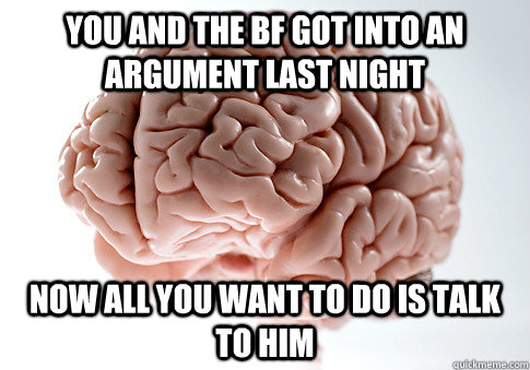 You and the bf got into an argument last night now all you want to do is talk to him - You and the bf got into an argument last night now all you want to do is talk to him  Scumbag Brain