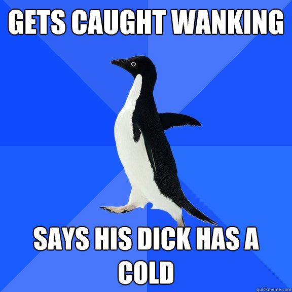 Gets caught wanking Says his dick has a cold   Socially Awkward Penguin