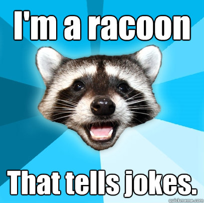 I'm a racoon That tells jokes.  Lame Pun Coon
