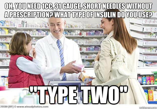 Oh, you need 1cc, 31 gauge, short needles without a prescription? What type of insulin do you use?  