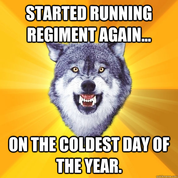 Started Running Regiment again... on the coldest day of the year.  Courage Wolf