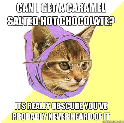 Can i get a caramel salted hot chocolate? its really obscure you've probably never heard of it  Hipster Kitty