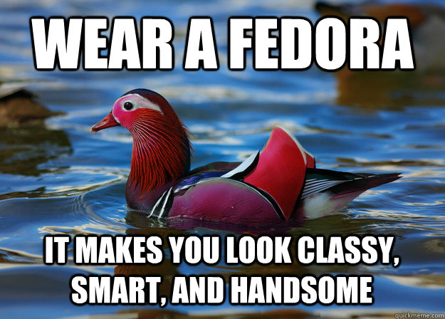 Wear a fedora It makes you look classy, smart, and handsome - Wear a fedora It makes you look classy, smart, and handsome  Malicious Fashion Advice Mallard