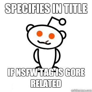Specifies in title If NSFW tag is gore related  Good Guy Redditor