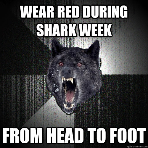 wear red during shark week from head to foot  Insanity Wolf