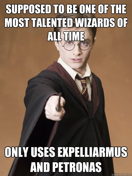 supposed to be one of the most talented wizards of all time only uses expelliarmus and petronas  Scumbag Harry Potter