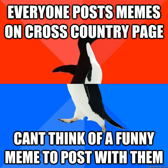 Everyone posts memes on cross country page cant think of a funny meme to post with them  Socially Awesome Awkward Penguin